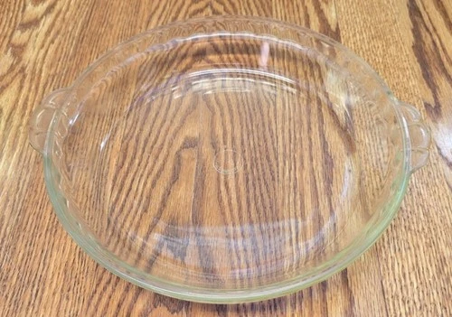 VTG Pyrex # 229 DEEP DISH PIE PLATE 9.5" Scalloped Rim Clear Borosillicate Read.