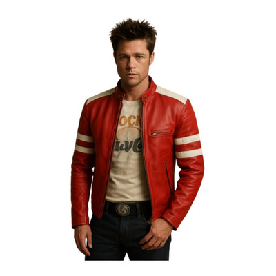 Brad Pitt Fight Club Tyler Durden Mayhem Red Real Leather Jacket