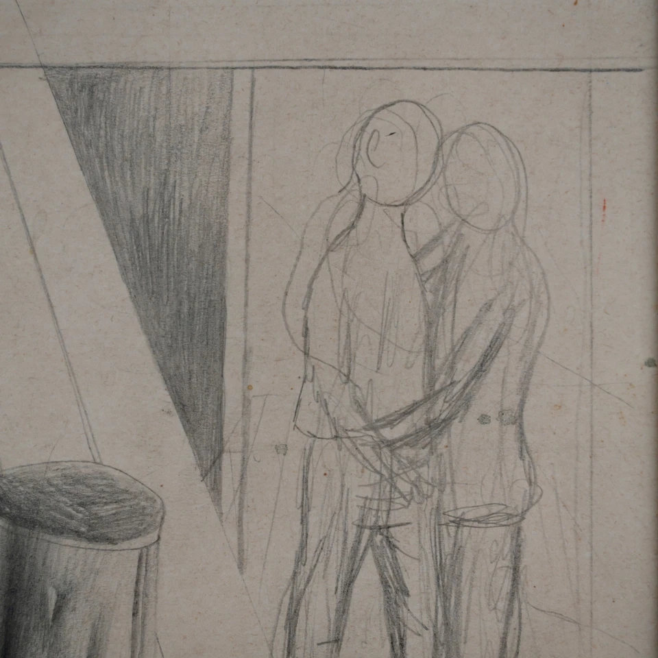 Dibujo a lápiz de bodegón original vintage "Bowling & Figures" de Noel Rockmore Foto 4 de 4