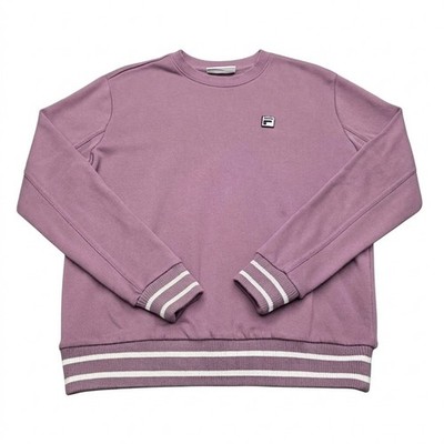 Men's Large FILA Crewneck Sweatshirt Purple Ribbed Striped Cuffs Cotton Blend