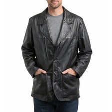 Vintage Anderson-Little Leather Blazer Jacket Black Mens 42 Classic Button Coat
