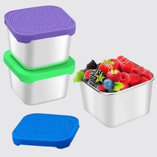3 Pack Stainless Steel Snack Containers for Kids 6oz , Leak Proof Stackable Sma
