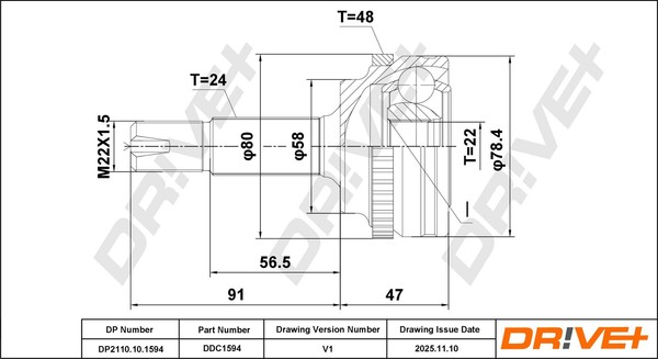 Gelenksatz, Antriebswelle Vorne Links Rechts Dr!ve+ DP2110.10.1594 FüR Toyota-image