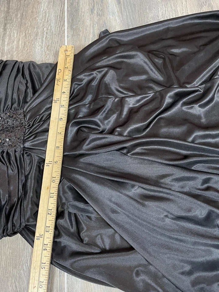 LOVE TEASE WOMENS SLEEVELESS BLACK HALTER NECK SATIN SPARKLE MINI DRESS SZ 3 NEW - Image 4 of 4