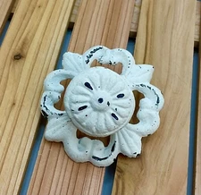 1 White Cast Iron Cabinet Drawer Knob Pulls with Backplate