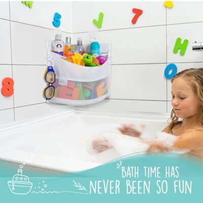 Mesh Bath Toy Holder Organizer – The Perfect Corner Bathtub Toy White Corner