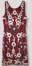 Pisarro Nights Red Beaded Mesh Sheath Gown Evening Dress  Size 4