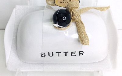 LARGE Porcelain Butter Dish Butter Keeper w/ Lid Knife for Countertop