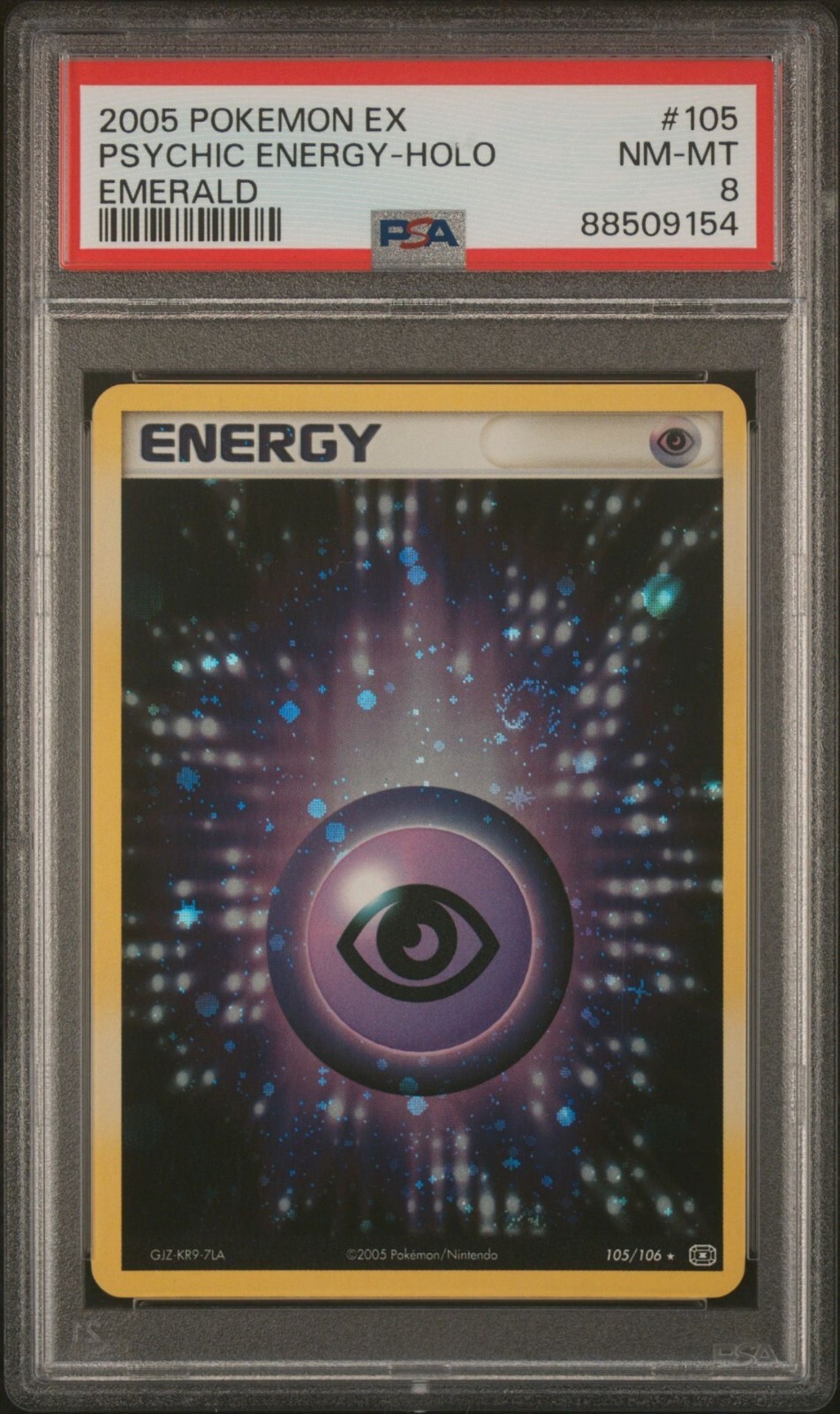 Pokemon PSA 8 NM-MT Psychic Energy 105/106 EX Emerald Holofoil 2005