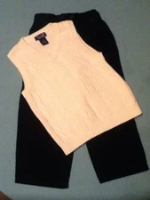 Size 4/5 Club Class white vest 4/4T black corduroy pants 2 pc set