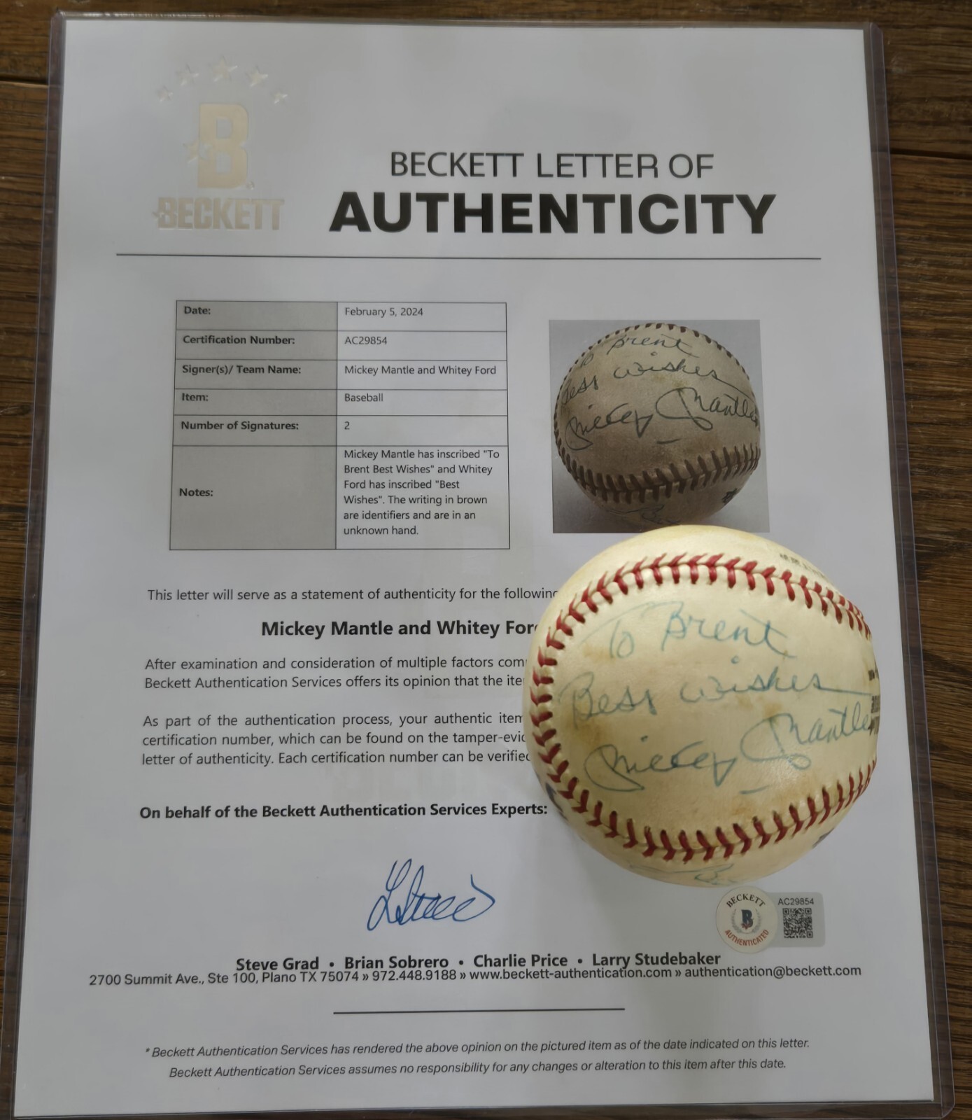 Mickey Mantle & Whitey Ford Autographed Signed New York Yankees MICKEY MANTLE WHITEY FORD RAWLINGS Baseball BAS NY Yankees 