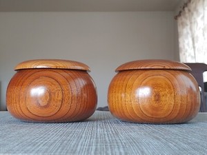 日本棋笥碁笥围棋罐 Vintage Beautiful Japanese Couple Wooden Go Game Bowls Cases Handmade