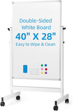 40" x 28" Magnetic Double-Sided Rolling Dry Erase Board on Wheels