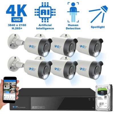 8 Channel 4K NVR 6 X 8MP PoE IP H.265+ AI Smart Starlight Security Camera System