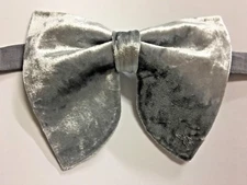 Handmade Oversized Light Grey Velvet Bow tie Vintage style 70`s Wedding Prom