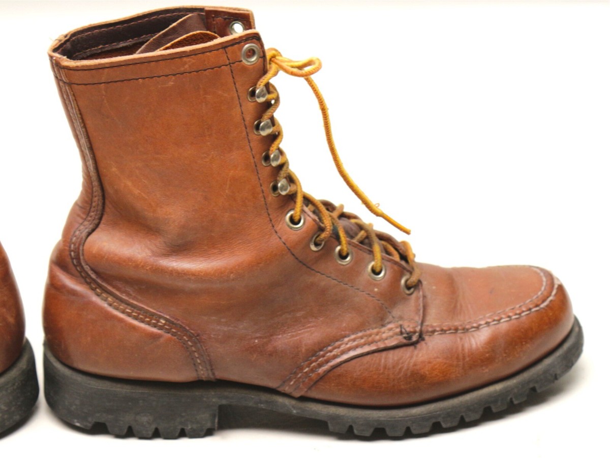 VTG 80s Red Wing Shoes Mens Boots 6 D Brown Leather Moc Toe