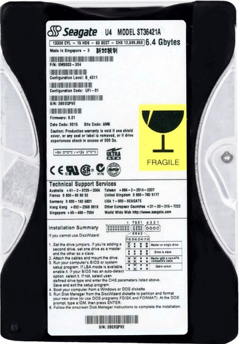 Disque Dur Seagate 6.4GB ST36421A U Séries 4 5400U/Min 256KB Ata Ide 3.5 " Pouce