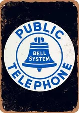 METAL SIGN - Bell System Public Telephone Blue on Black - Vintage Look