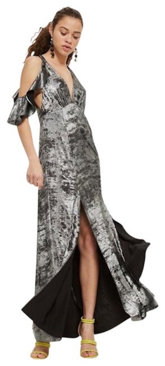 topshop silver maxi dress Topshop deep v hot fix maxi dress in silver