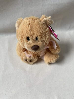 Bow Bear Teddy Bear Golden Brown Pink Bow Tagged Soft Stuffed