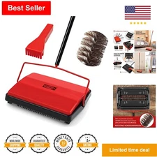 Manual Carpet Sweeper with Dual Roller Brush - Picks up Pet Hair, Debris & Dust