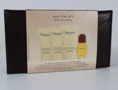 VTG Calvin Klein Obsession Y2K Gift Set .5 oz Spray, After Shave, Valet Box NOS