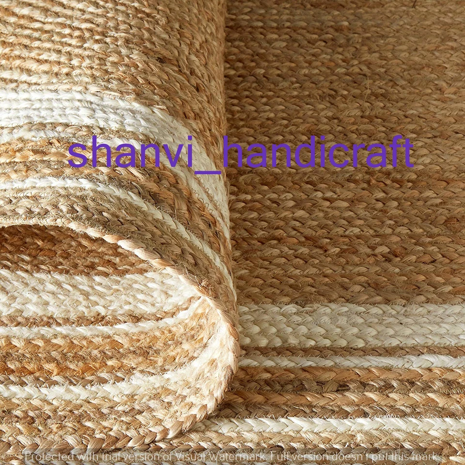 Natural Indian Braided Oval Shape Area Rug Natural Rag Jute Mat Floor Rug Capret - Image 2 of 4