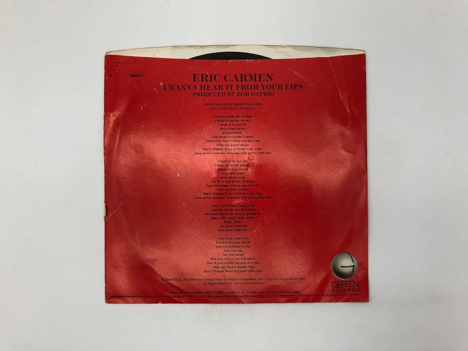 Eric Carmen I Wanna Hear It From Your Lips Record 45 Single 7-29118 Geffen 1984 - Image 2 of 4