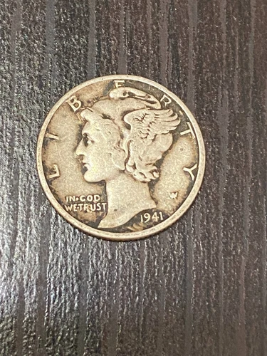 MERCURY DIME 1941 COIN - F(Fine) with 90% Silver & 10% Copper Content
