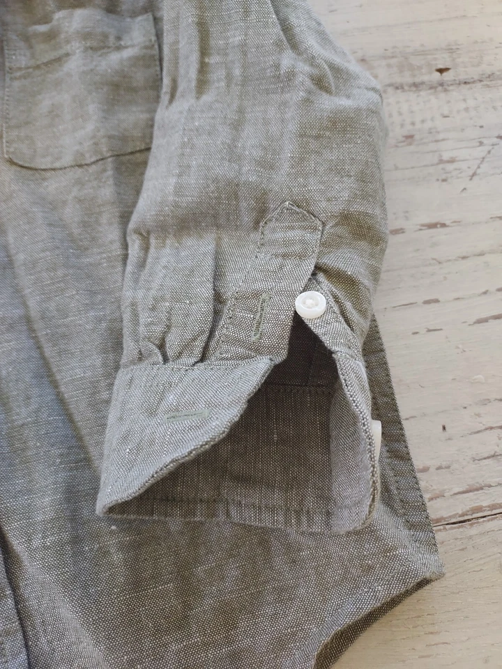 JANIE AND JACK GRAY GREEN BUTTON DOWN Linen SHIRT LS 12 TO 18 MONTH - Изображение 4 из 4