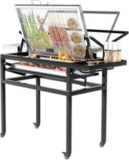 OPEN BOX|BBQ Charcoal Grill with Cart, Heavy Duty Square Outdoor Detachable Port