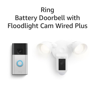 Ring Battery Doorbell Satin Nickel with Floodlight Cam Wired Plus White