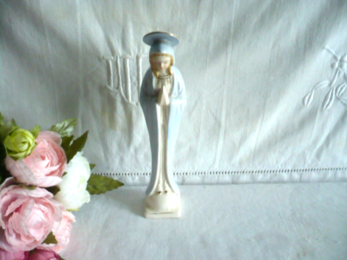 Ancienne petite statuette vierge Marie porcelaine bleue - Photo 1/8