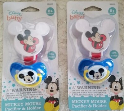 2X SETS of Disney Mickey Mouse Pacifier Clip Holder Sets 0+