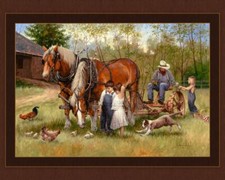 Taking a Break Horse Panel Cotton Fabric