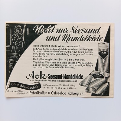 1940 Aok-Seesand-Mandelkleie, Kosmetik, Werbeanzeige, Werbung Reklame