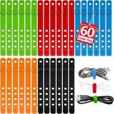 60Pcs Silicone Cable Ties, 5-Colors Reusable Cord Organizer for Phone Charger 