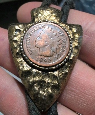1892 Indian Head Penny United States of America Arrowhead Shape Bolo Tie