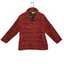 Chico's Tweed Button Front Jacket Women's Size 2 L Red Metallic Shimmer