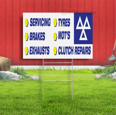 MOT TEST & REPAIR CENTER Indoor Outdoor Yard Sign with metal stakes