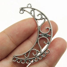 15PCS Antique Silver Tone Crescent Moon Filigree Connector, 9 loops GGS120