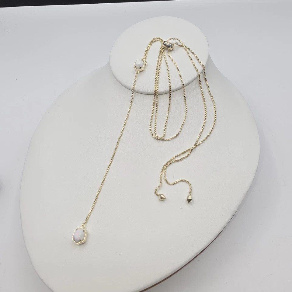 Collar Kendra Scott Ellison Y Tono Dorado Blanco Kyocera Ópalo Estilo Bolo 27" Foto 3 de 4