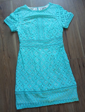 Oasis Turquoise Lace Sheath Dress Geometric Round Neck Short Sleeve Size M