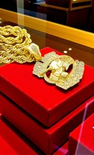 Iced Out CZ No Limit Tank Pendant 14K Gold Plated 8mm Rope Chain 18-30"