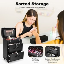 Professional Rolling Makeup Train Case Cosmetic Trolley Makeup Storage Organizer
