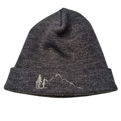 Gray Cuffed Beanie Embroidered Mountain Range Pine Trees Winter Hat Cap