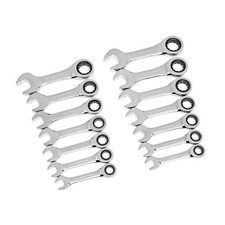 SAE/Metric 72-Tooth Stubby Combination Ratcheting Wrench Tool Set (14-Piece)