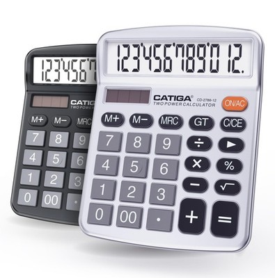 2 PCS 12 Digit Desktop Calculator Large LCD Display Solar Battery Dual Power