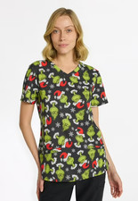 Scrubstar Christmas NEW  Woman Printed scrub Top size 3XL Grinch Black/lime