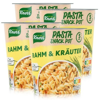 Knorr Pasta Snack Pot Rahm & Kräuter 62g - In 5 Minuten fertig (4er Pack)